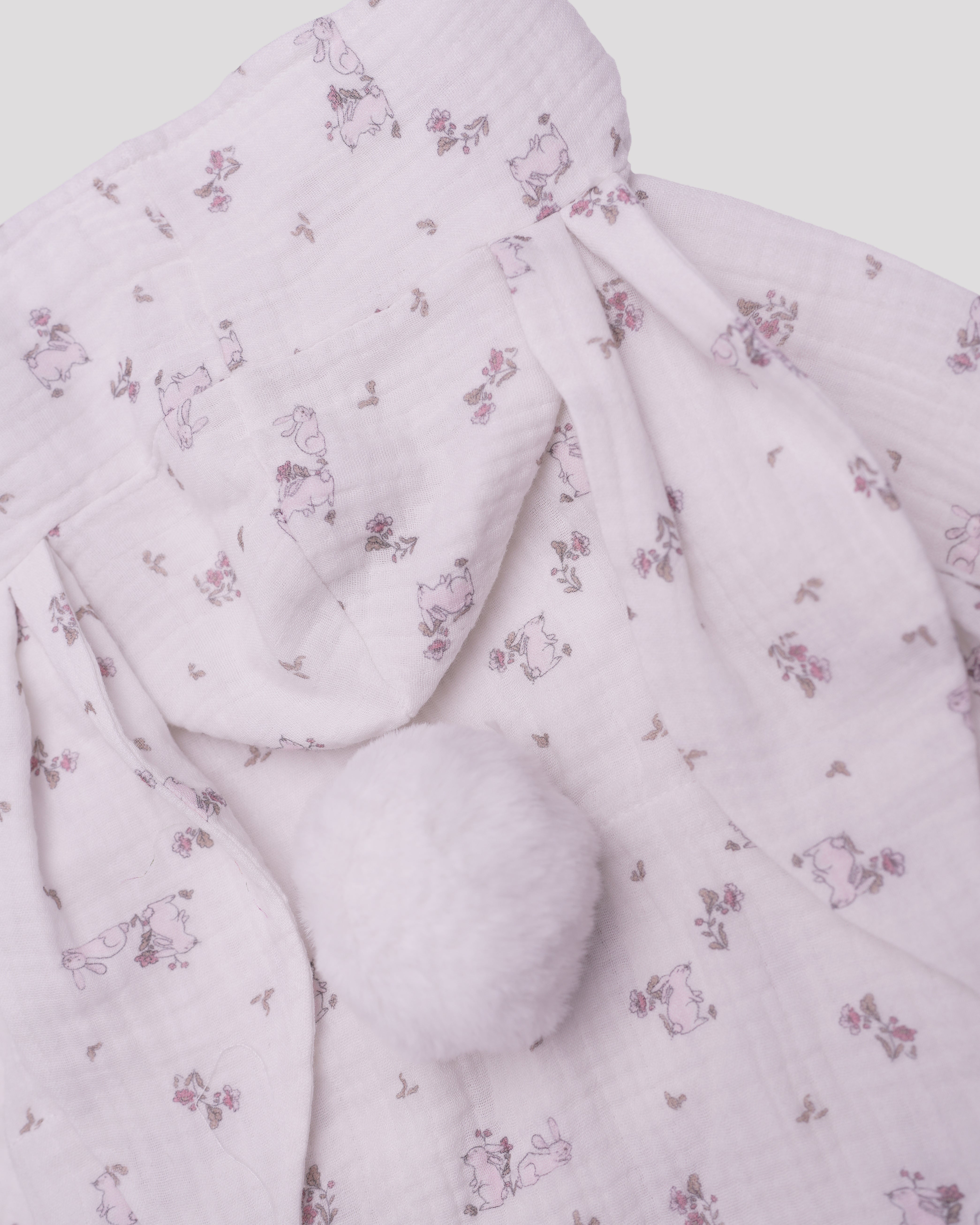 Body din muselina cu urechi de iepuras roz