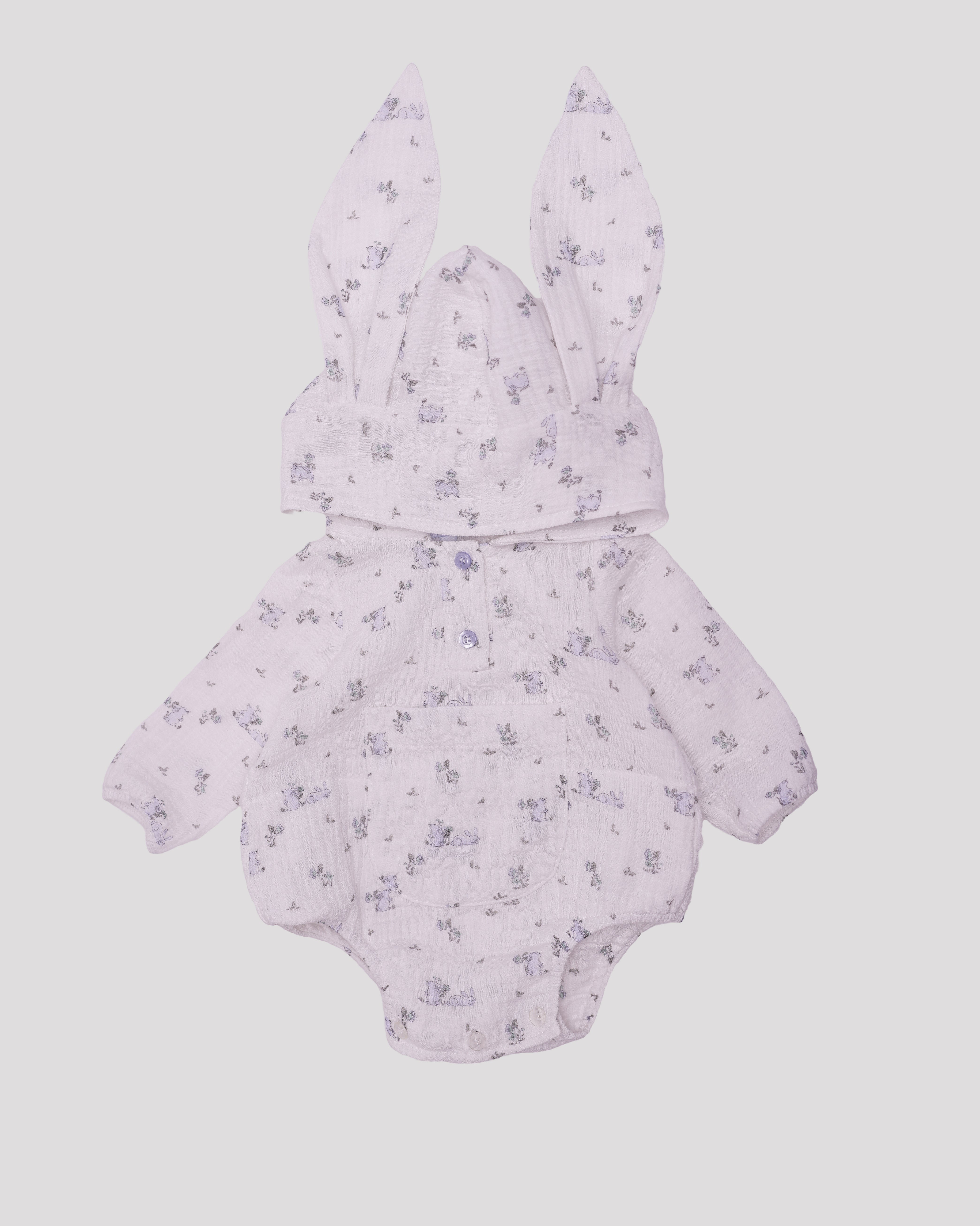 Body din muselina cu urechi de iepuras blue