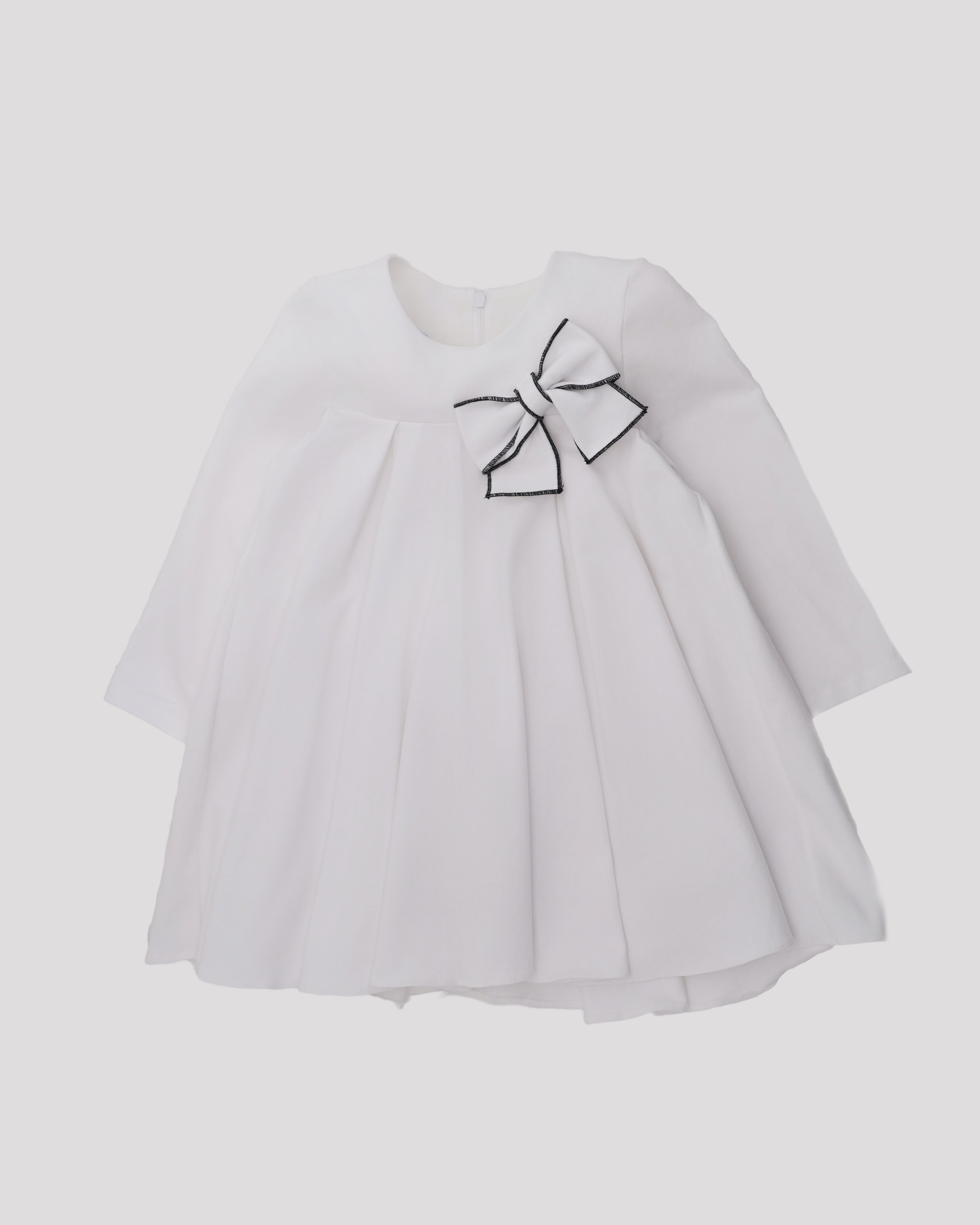 Rochie alba din jerse bumbac cu funda