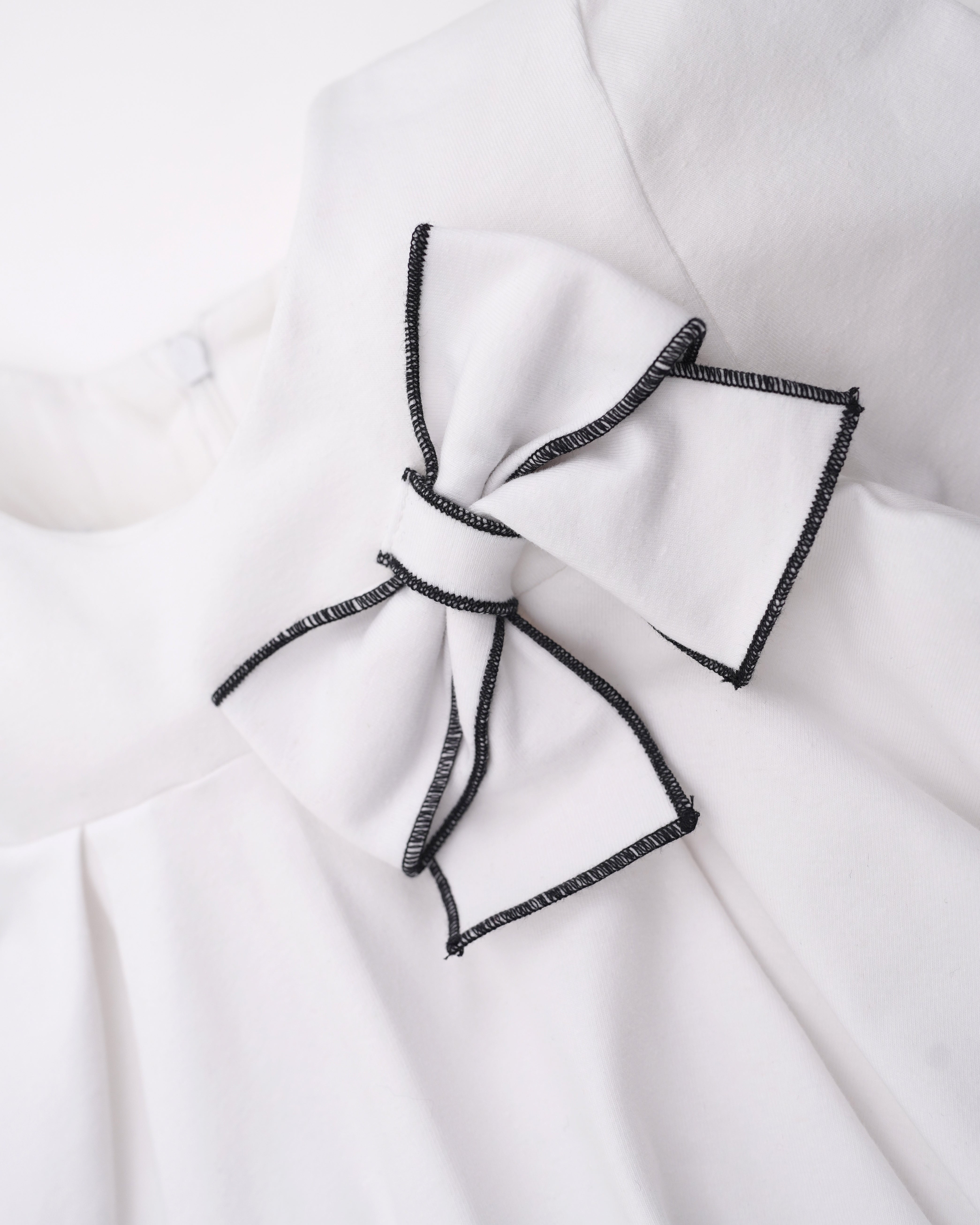 Rochie alba din jerse bumbac cu funda