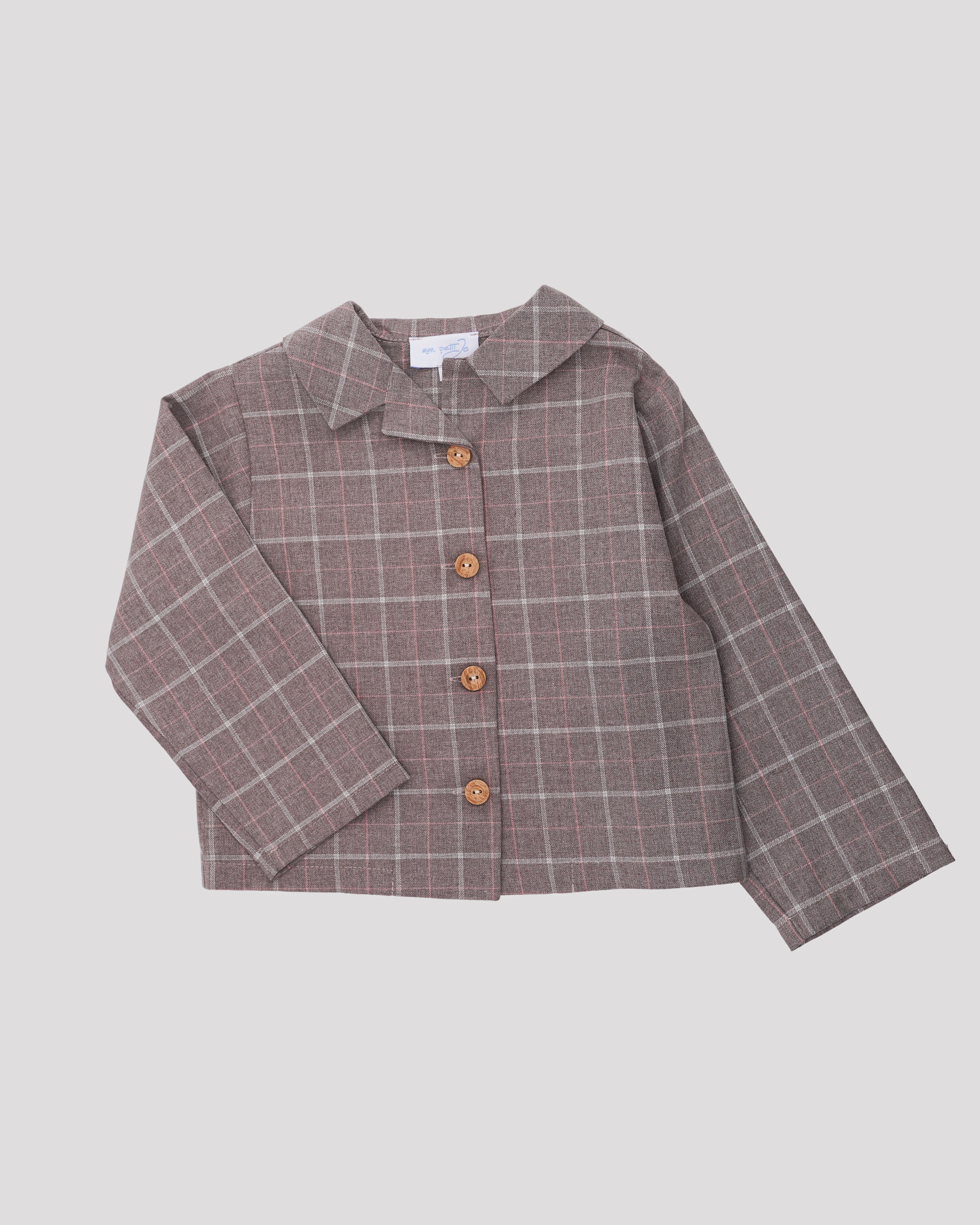 Camasatip jacheta din stofa maro cu carouri