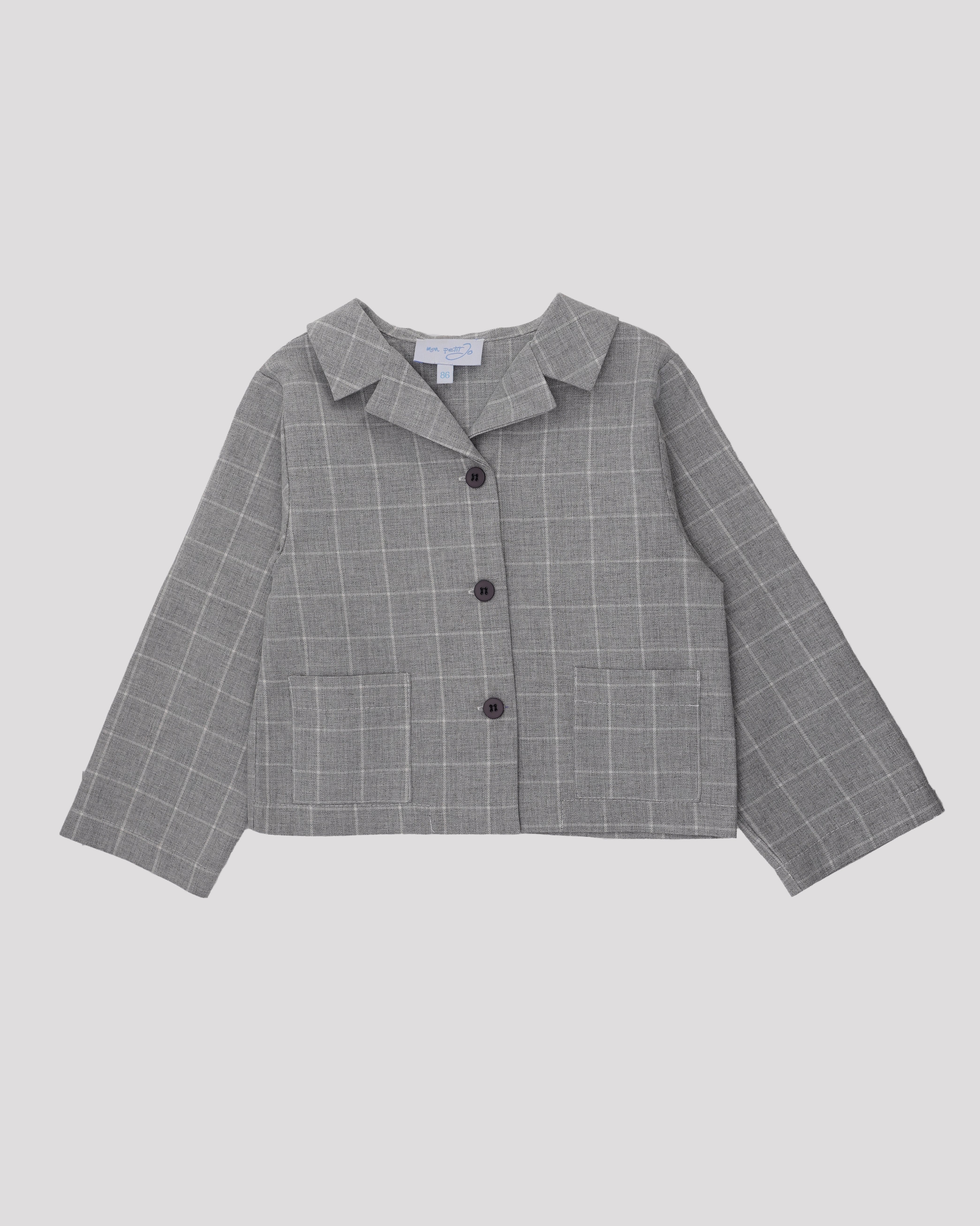 Camasa din bumbac tip jacheta gri cu carouri